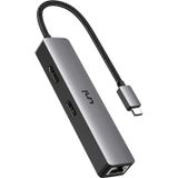 Usb C Hub, Uni 5-em-1 Usb C Para Ethernet Adapter Hub Com 4k Usb C Para Hdmi, 1gbps Gigabit Ethernet Port, 3 Portas Usb 3.0 (shell De Alumínio, Fio T