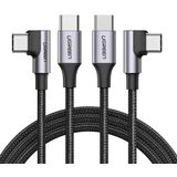 Cabo Ugreen Usb C Para Cabo Usb C 60w Carga Rápida - 2 Pacote 6ft Ângulo Reto Pd 3a Cabo Carregador Usb 2.0 Nylon Trançado Compatível Com Macbook Air