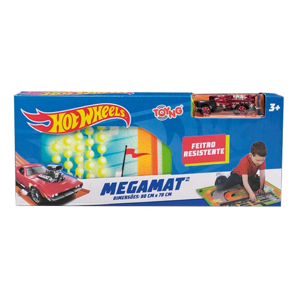 Pista E Veiculo Megamat 80cm X 70cm Hot Wheels Vermelho Toyng