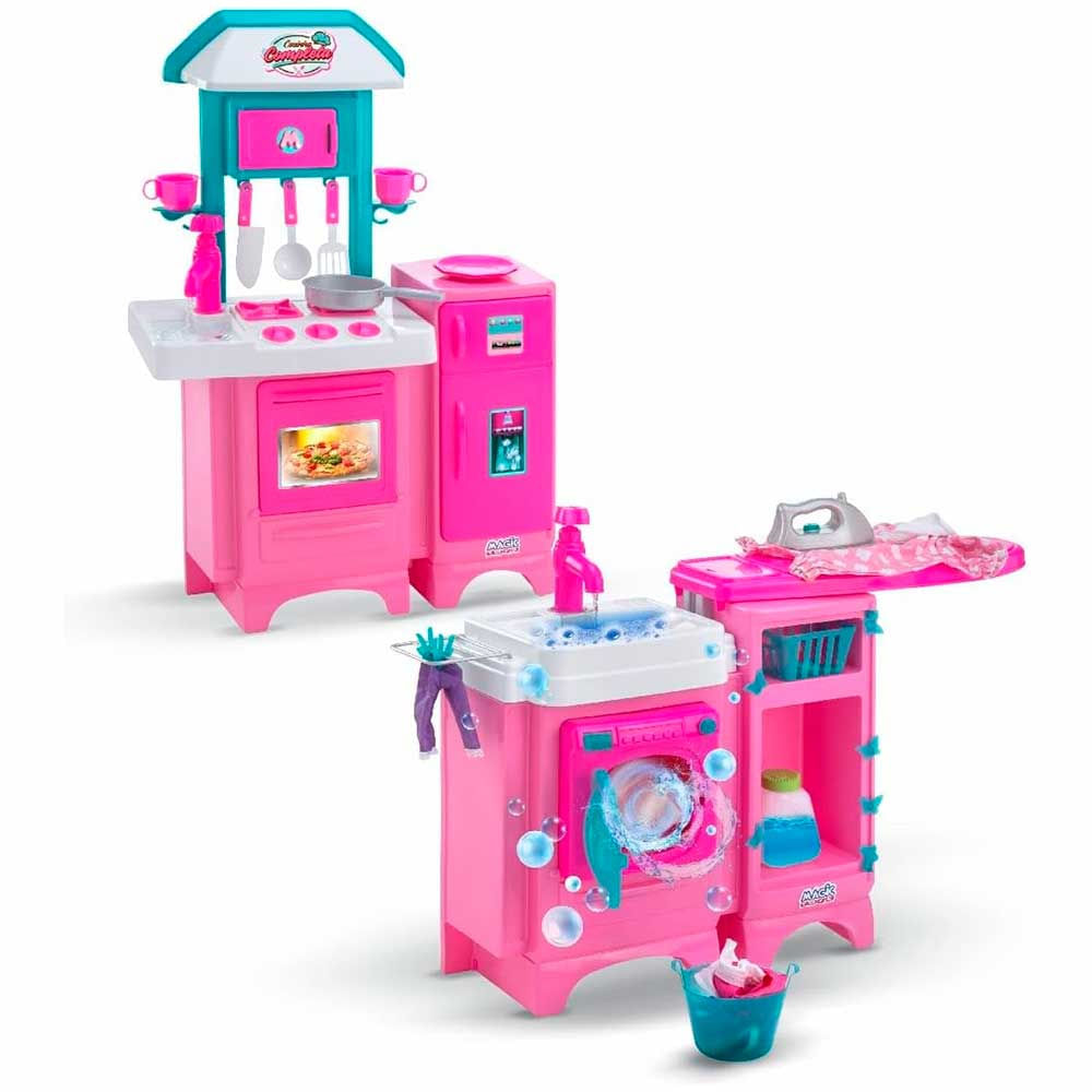 Kit Cozinha Infantil Completa E Lavanderia Lava E Passa Magic Toys