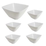 Kit 6un Tigela Bowl Quadrado Melamina Branco Salada Petiscos