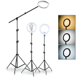 Kit Iluminação Estúdio Led 3x Ring Light 12&quot; Usb 20w, Braço Extensor, Tripés E Suporte Smartphone