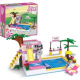 Brick Story Dream Girls Summer Pool Party Building Toys Sets With Diving Platform Slides Juice Bar Sun Lounger Resort Building Blocks Kits G