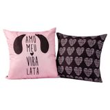 Par De Capa De Almofada Vira Lata Rosa/preto 45cm X 45cm