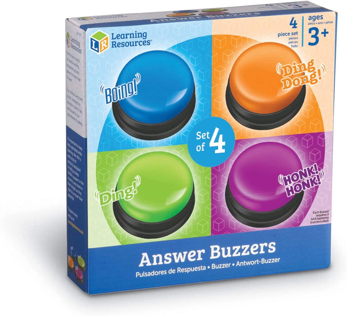 Learning Resources Answer Buzzers, Set Of 4 Ass Sorted Colored Buzzers, Game Show Buzzers, 3-1/2in, Multicolor, Ages 3+