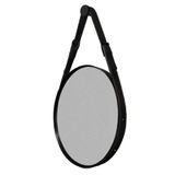 Espelho Decorativo Redondo Com Moldura Em Couro 55cm Preto
