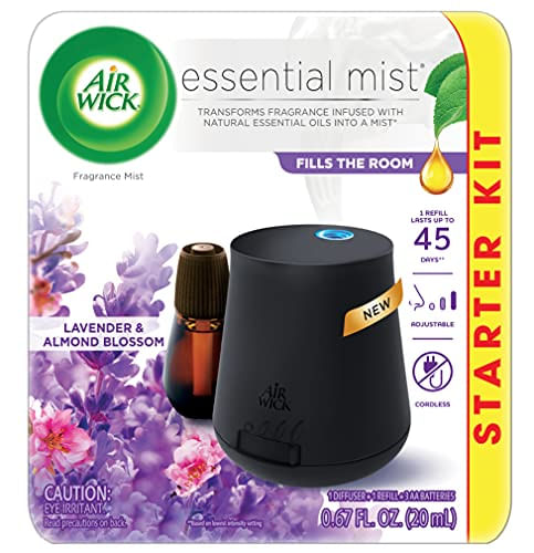 Air Wick Essential Mist, Essential Oil Difusor, Difusor + 1 Refil, Lavanda E Flor De Amêndoa, Purificador De Ar, Conjunto De 2 Peças (dispos