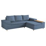 Sofá 4 Lugares Clássico Com Chaise Direito Linho Azul