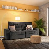 Sofá Retrátil E Reclinável 3 Lugares Manta Suede Cinza
