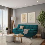 Sofá-cama Casal 3 Lugares Luxo Suede Azul Turquesa