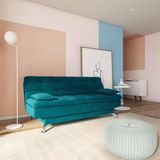 Sofá-cama Casal 3 Lugares Estilo Suede Azul Turquesa