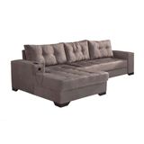 Sofá 5 Lugares Dijon Com Chaise Esquerdo E Entrada Usb Suede Nude