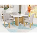 Conjunto De Mesa De Jantar Retangular Com Tampo De Vidro E 4 Cadeiras Rayanna Freijó E Off White