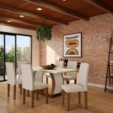 Conjunto De Mesa De Jantar Com 6 Cadeiras Estofadas Eva I Veludo Off White E Creme