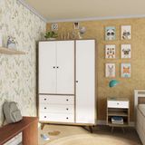 Conjunto De Mesa De Cabeceira E Guarda-roupa Casal Retrô Plus 3 Pt 3 Gv Rustik Carvalho E Branco