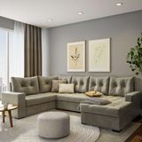 Sofá De Canto 6 Lugares Com Chaise Direito Marseille Suede Animale Cinza