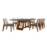 Conjunto De Mesa De Jantar Retangular Com Tampo De Vidro E 8 Cadeiras Siena Linho Grafite E Cinamomo Imbuia