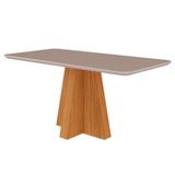 Mesa De Jantar Retangular Com Tampo De Vidro Maite Off White E Nature 160 Cm