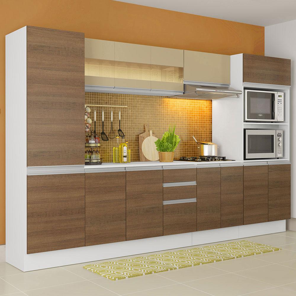 Armário De Cozinha Completa Madesa Smart 100% Mdf 300 Cm Com Balcão E Tampo - Branco/rustic