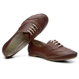 Sapato Oxford Couro Feminino Cadarço Brogue Conforto Estilo Marrom 39