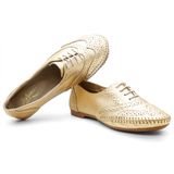 Sapato Oxford Couro Feminino Brogue Metalizado Leve Conforto Amarelo 40