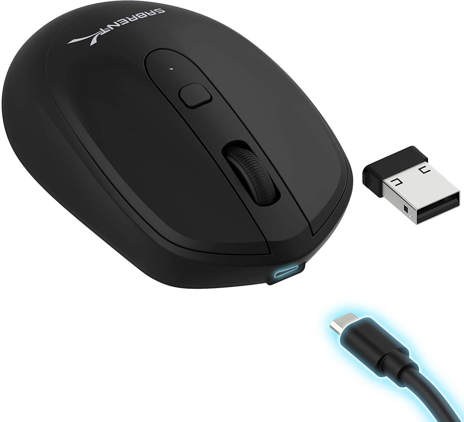 Sabrent 2.4ghz Mouse Sem Fio Recarregável Com Resolução Ajustável (ms-rcwm)