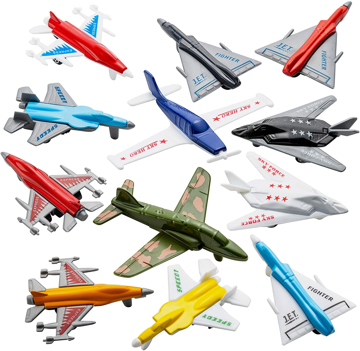 Brinquedos De Avião - 12 Pacotes Veículo Avião Avião Playset, Inclui Estilos De Bombardeiro, Militar, F-16 Caças, Para Festa De Aniversário Favor Bri