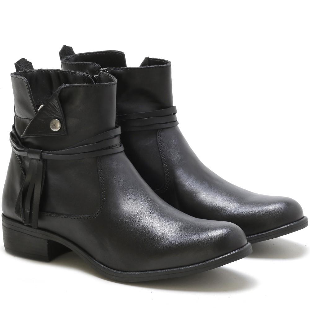 Bota Cano Curto Free Jump Feminina Zíper E Franjas Casual Preto  37