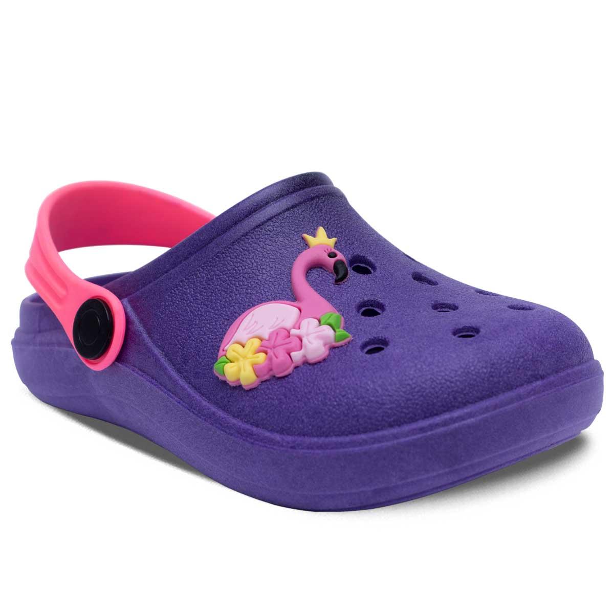 Sandalia Babuche Infantil Menina Flamingo Leve E Macio 12.33 Cor:roxo,tamanho:31/32