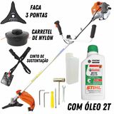 Roçadeira Á Gasolina Vulcan Vr430p 2t 43cc 1,7hp Com Lâmina 3 Pontas Ideal Na Manutenção De Rodovias + Óleo 2 Tempos Stihl 500ml Lubrificante Do Moto