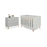 Conjunto Infantil Retro Berço Old Com Comoda 3 Gavetas Mdf Planet Baby Cinza