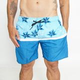 Shorts Estampado Poliéster Masculino Verão Floral Azul