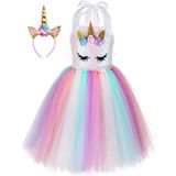 Fantasia De Unicórnio Para Meninas Vestir Roupas Para Meninas Rainbow Unicórnio Tutu Com Presente De Aniversário De Bandana