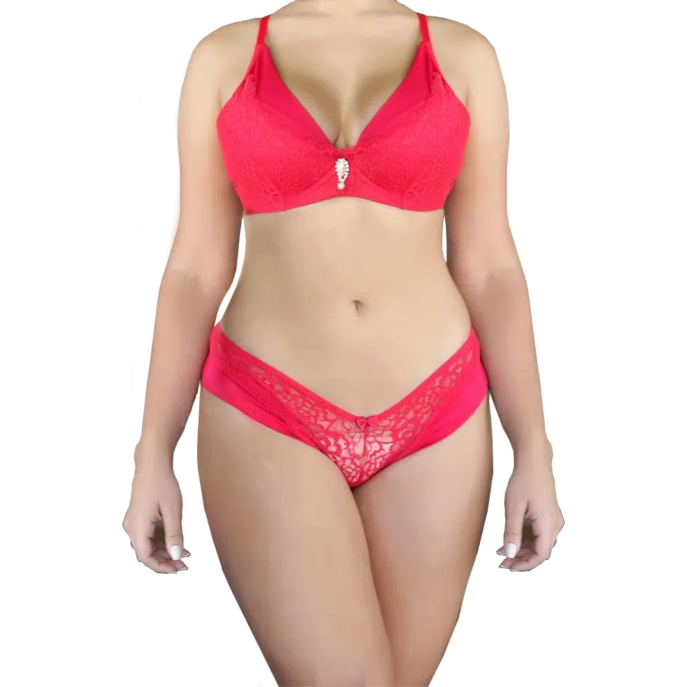 Conjunto Lingerie Com Bojo Em Espuma E Detalhes Rendado