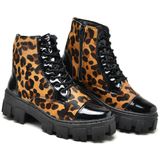 Bota Coturno Feminina Cadarço Animal Print Onça Moda Estilo Marrom 33