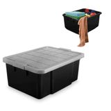 Container Caixa Organizadora Com Tampa Empilhavel 25 L Multiuso Para Roupas Sapatos Brinquedos Documentos Preto