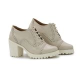 Sapato Oxford Couro Feminino Brogue Cadarço Salto Tratorado Marrom 39