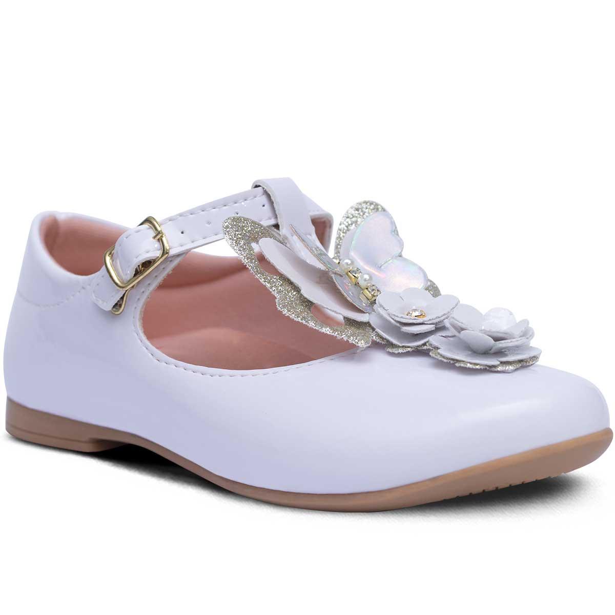 Sapato Infantil Feminino Sapatilha Salomé Moda Menina 02.17j Cor:branco,tamanho:33