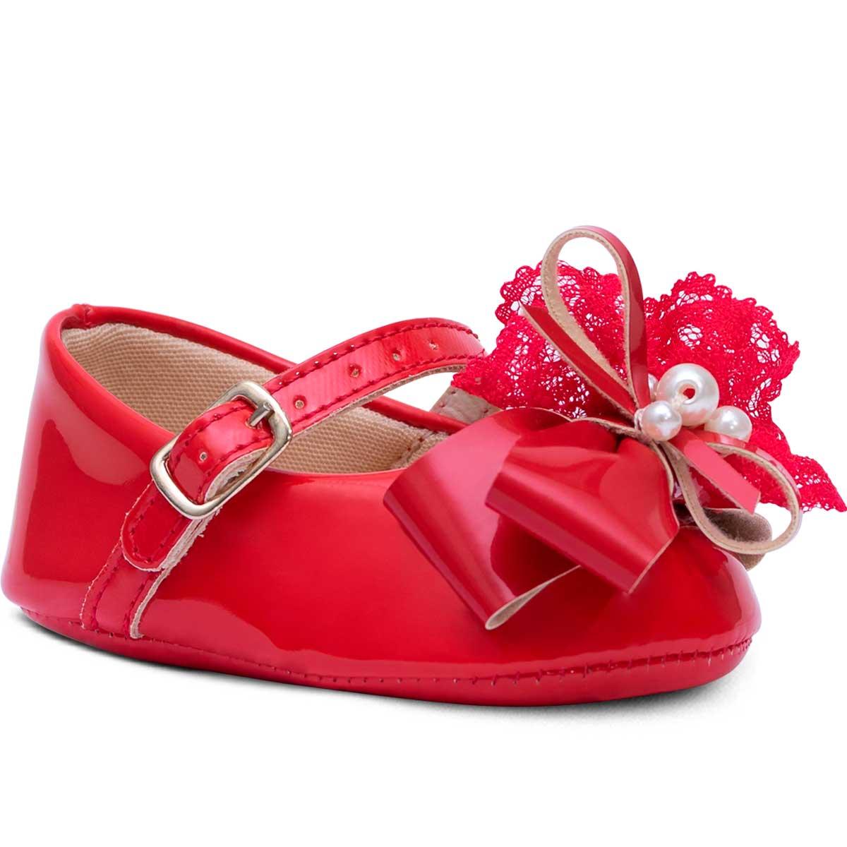 Sapato Bebê Menina Batizado Sapatilha Infantil Boneca 01.05 Cor:vermelho,tamanho:m