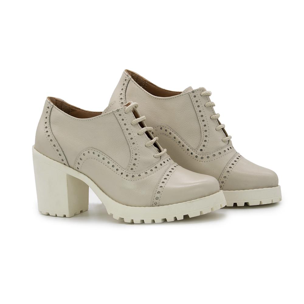 Sapato Oxford Couro Feminino Brogue Cadarço Salto Tratorado Marrom 34