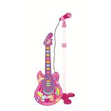 Guitarra E Microfone Infantil Som Luz Música Rosa