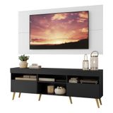Rack Com Painel Tv 65 Preto/branco Pés Retrô Natural