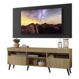 Rack Com Painel E Suporte Tv 65 Rustic/preto Pés Retrô Preto