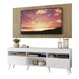 Rack Com Painel Tv 65 Branco/rustic Pés Retrô Branco