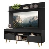 Rack Com Painel Tv 65 Pés Retrô E Prateleira Preto/natural