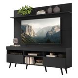 Rack Com Painel Tv 65 Pés Retrô E Prateleira Preto