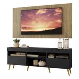 Rack Com Painel Tv 65 Preto/rustic Pés Retrô Natural