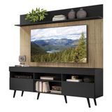 Rack Com Painel Tv 65 Preto/rustic Com Prateleira E Pés