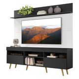 Rack Com Painel Tv 65 Preto/branco Com Prateleira E Pés