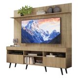 Rack Com Painel Tv 65 Rustic Com Prateleira E Pés